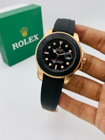 Rolex Yacht-Master Inspired Men’s Watch – Gold Dial, Rubber Strap & Steel Bezel