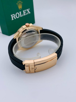 Rolex Yacht-Master Inspired Men’s Watch – Gold Dial, Rubber Strap & Steel Bezel