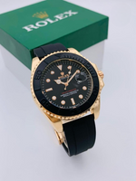 Rolex Yacht-Master Inspired Men’s Watch – Gold Dial, Rubber Strap & Steel Bezel