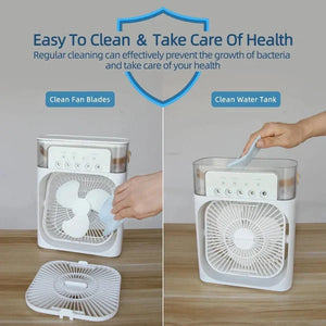 10-Inch Portable Air Conditioner Fan – USB Rechargeable Mist Fan with LED Light & Humidifier